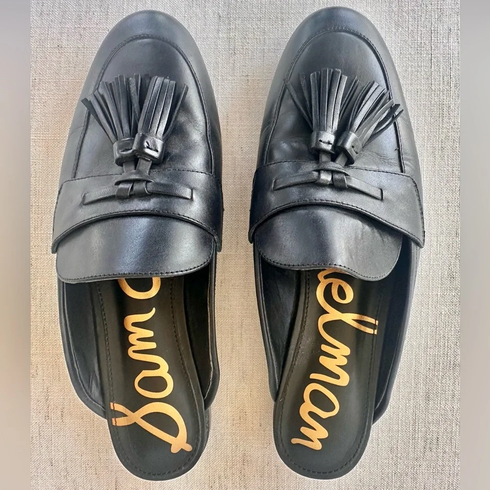 Sam Edelman Black Leather Tassel Mule Loafers – Size 8 - Picture 1 of 3